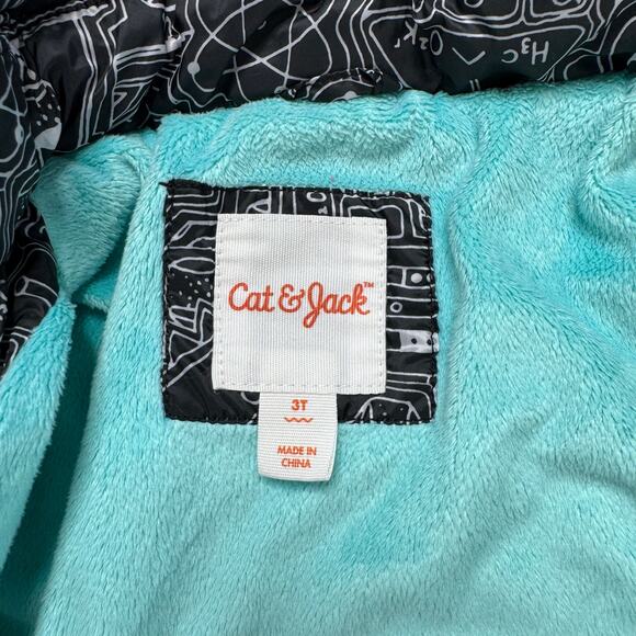CAT & JACK Science STEM Puffer Jacket Size 3T Kids Black White Lined Hood - Picture 6 of 7